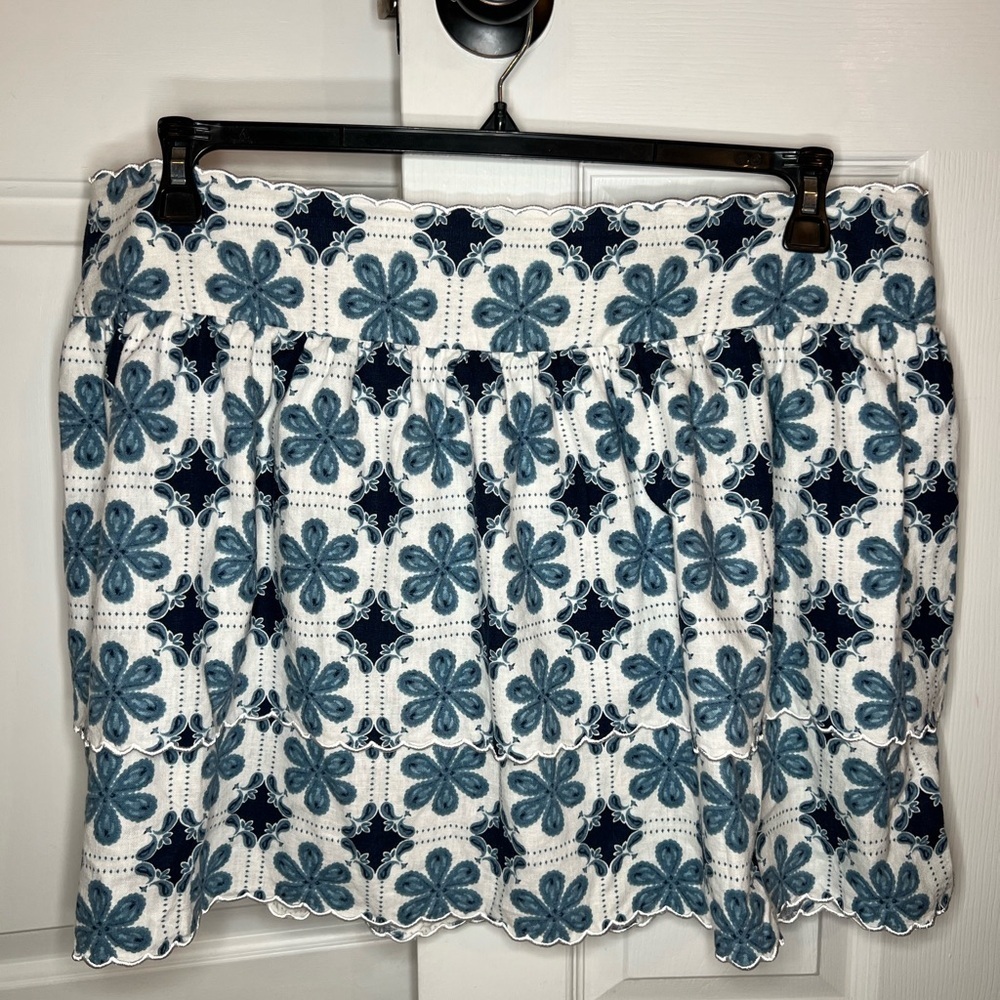 agua bendita Target Blue White Scalloped Layered Short Skirt Pockets Womens 2XL